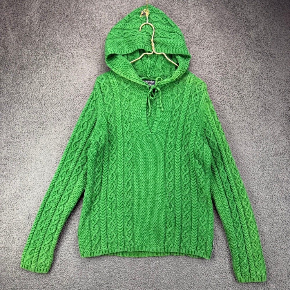 Polo Jeans Co Ralph Lauren Green Cable Knit Hooded Sweater Womens XL RN41381